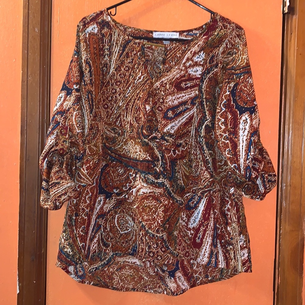 LARRY LEVINE Multi color Blouse Size M SUPER CUTE  Made in Bangladeshi